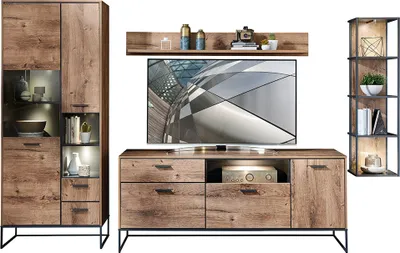 Produktbild von Industrial TV-Wohnwand in Haveleiche Cognac Nachbildung mit graphit MINNEAPOLIS-55, B/H/T ca: 309/196/48 cm