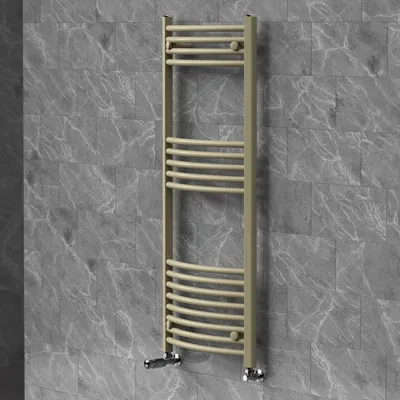 Produktbild von LuxeBath Handtuchheizkörper 500x1200 mm Badheizkörper mit Thermostatventil, Handtuchtrockner Sahara gebogen mit Seitenanschluss, Handtuchhalter, Beige
