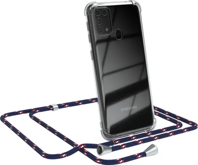 Produktbild von EAZY CASE Handykette kompatibel mit Samsung Galaxy M31, Handyhülle mit Umhängeband, Handykordel, Schutzhülle Clear, Band in Blau