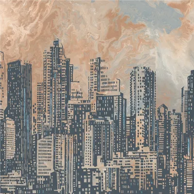 Produktbild von Fototapete Skyline M1-No.11682 | Vliestapete Gebäude | Orange | Grau | Wohnzimmer | Schlafzimmer