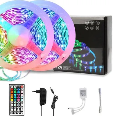 Immagine prodotto di Strisce LED 5050 RGB - Strisce LED da 10 metri - Dimmerabili - Illuminazione RGB - Telecomando a 44 tasti - Autoadesive - Alimentazione a batteria