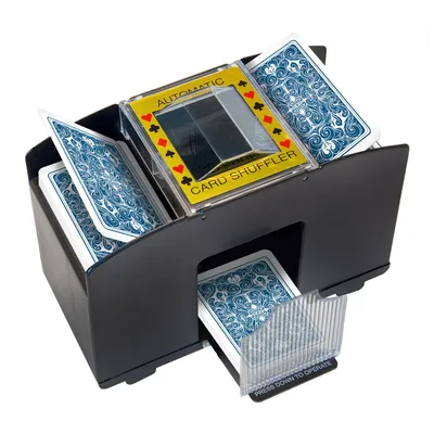 Produktbild von Elektrischer Kartenmischer XXL für 4 Kartendecks - Automatischer Spielkartenmischer im Profi Casino Look für Poker, Skat & Brettspiele