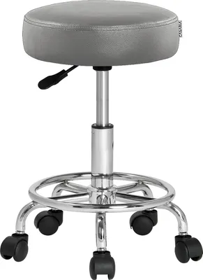 Image de Tabouret à roulettes réglable en hauteur 51-65 cm rembourrage 10 cm pivotable 360 °C repose-pieds tabouret de bureau gris