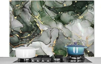 Obrázek produktu pro KitchenYeah® Splashback kitchen - Kuchyňský splashback - Ochrana stěny sporáku a dřezu - - Mramor - Zelený 120x80 - Alu-Dibond (alternativa ke skleněnému splashbacku) - Tepelně odolný - Splashback na sporák - Kuchyňský splashback
