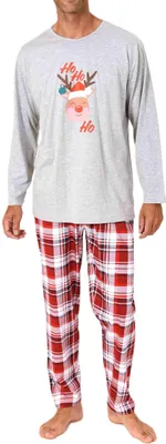 Image de Pyjama de Noël à manches longues pour homme Normann, avec un motif de rennes rigolos ; gris, taille 58
