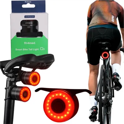 Immagine prodotto di Fit4med | Luce posteriore intelligente per bicicletta - 30 X 35 Mm - Ricaricabile via Usb - Sensore luce freno - Sensore di movimento