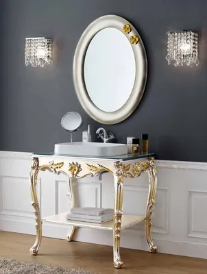 Produktbild von Casa Padrino Luxus Barock Badezimmer Set Silber / Gold - 1 Waschtisch & 1 Wandspiegel - Badezimmer Möbel im Barockstil - Edel & Prunkvoll