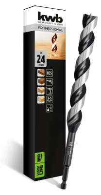 Produktbild von kwb 3-S Japan Schlangenbohrer ø 24 mm, 235 mm aus blankgeschliffenem CV-Stahl mit superscharfem Spitzenanschliff, Zentrierspitze und E 6.3 Schaft