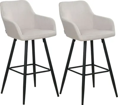 Produktbild von BELIANI Barstuhl 2er Set Taupe Samtstoff mit Lehne Armlehnen Fußstützen Modern Retro Design Sitzmöbel Wohnzommer Küche Bar Wohnküche Ausstattung
