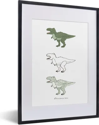Produktbild von MuchoWow® Gerahmtes Poster Tyrannosaurus - Kinderzimmer - Dinosaurier - Kinder - Kinder 30x40 cm - Poster mit Schwarzem Bilderrahmen Wandposter Rahmen Foto Bilder - Wandposter Schlafzimmer