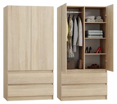 Produktbild von Kleiderschrank Sonoma – 90 x 50 x 180 cm – 2 Schubladen – moderner