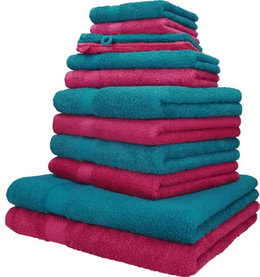 Produktbild von Betz 12er Handtuch-Set PALERMO 100% Baumwolle  Farbe: cranberry und petrol
