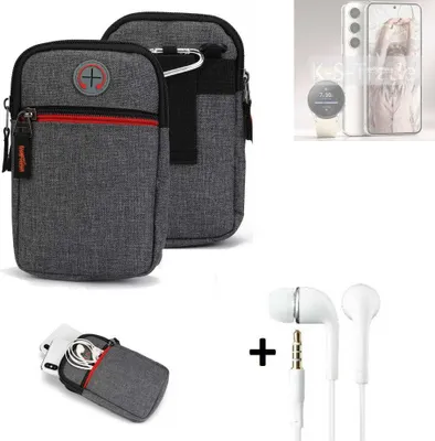 Produktbild von K-S-Trade Gürteltaasche + Kopfhörer kompatibel mit Samsung Galaxy S23 Handy Tasche Holster Schutz Hülle Handy Hülle grau Zusatzfächer 1x