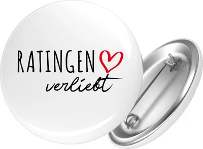 Produktbild von Huuraa Button Ratingen verliebt 25mm rund mit Sicherheitsnadel Ansteckbutton Geschenkidee