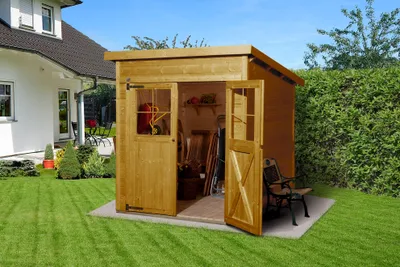 Produktbild von WEKA 325.2020.21400 Gartenhaus/Blockbohlenhaus Nova mit Doppeltür ; Größe: 2 ; Farbgebung: Lasiert ; Wandstärke: 19 mm ; Maße (LxBxH): 198 cm x 194 cm x 223 cm ; Seitenwandhöhe: 186 cm