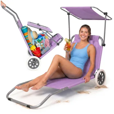 Produktbild von Sonnenliege mit Rädern mit Dach Klappliege Verstellbare Rückenlehne bis 120 kg Violett