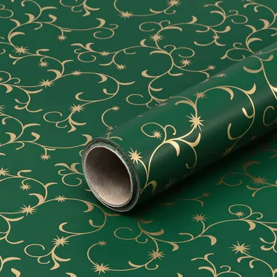 Produktbild von Geschenkpapier für Weihnachten, Arabesken, Grün, Gold, 0,70 x 10 m
