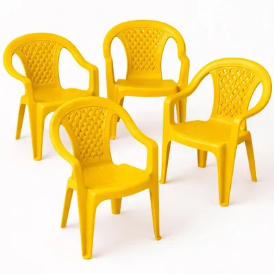 Produktbild von 4 x Kinderstuhl Gartenstuhl Stuhl für Kinder Garten Terrasse Plastik Stühle Gelb