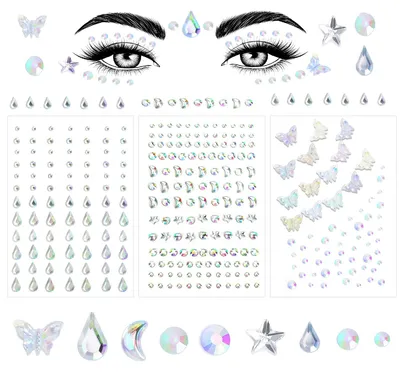 Selbstklebende Glitzersteine, 4 Formen, für Gesicht & Körper, Festival
