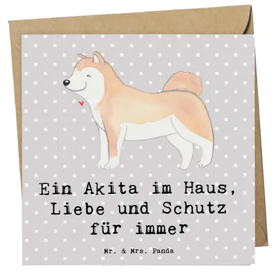 Produktbild von Mr. & Mrs. Panda Grußkarte Akita Inu Liebe - Grau Pastell - Geschenk, Hund, Hunde, intelligenter, Hundeliebhaber, Hunderasse, doppelkarte, elegante, und Schutz, faltkarte