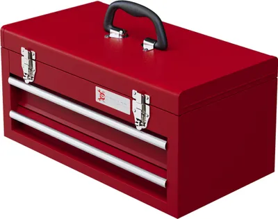 Produktbild von DURHAND Werkzeugkiste mit 2 Schubladen, oberes Staufach, Stahlverschlüsse, Tragegriff, 46x24x22 cm, Rot