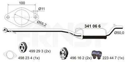 Produktbild von ERNST 341066 Mittelschalldämpfer Schalldämpfer für FORD FOCUS (DAW, DBW) FOCUS Kombi (DNW) FOCUS Stufenheck (DFW)