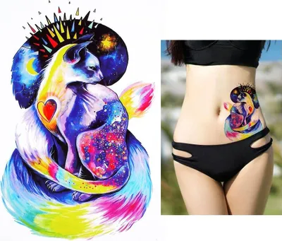 Produktbild von Temporäres Tattoo Katze Bunt Design Temporary Klebetattoo Körperkunst