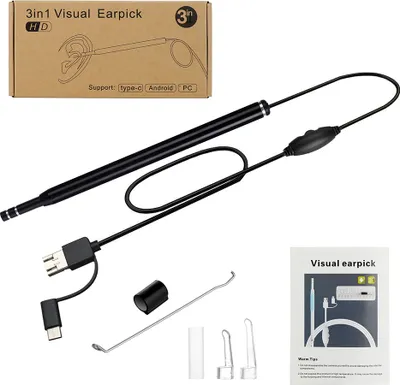 Obrázok produktu pre endoskop 3 v 1 Visual Earpick s 5,5 mm objektívom kamery Nástroj na čistenie uší so 6 integrovanými nastaviteľnými LED svetlami