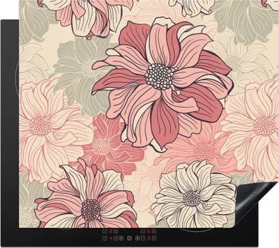 Produktbild von KitchenYeah© Herdabdeckplatte Muster - Blume - Design - Jahre 20s , 60x52cm, Küche Deko, Glaskeramikkochfeld Herdabdeckung, Abdeckplatte fùr Kochfeld