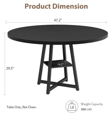 Obrázek produktu pro Kulatý jídelní stůl, průměr 120 cm - kuchyňský stůl - pro 4 osoby - moderní venkovský design - úsporný design - dřevěná konstrukce - černá barva