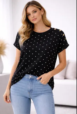 Produktbild von Damen T-Shirt Leonie mit Punkten - Schwarz, S/M Farbe: Schwarz Größe: S/M