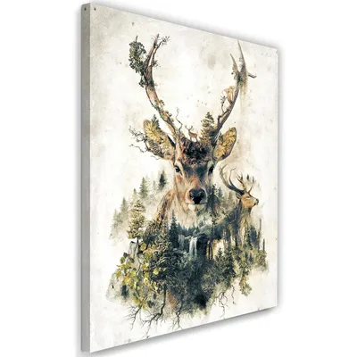 Obrázek produktu pro Obraz na plátně umělecký jelen 40x60 cm Feeby hnědá nástěnná malba připravená k zavěšení