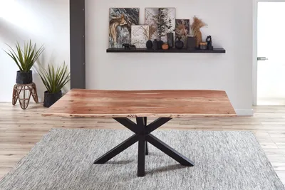 Produktbild von SAM® Esstisch Baumkante massiv Akazie natur 180 cm Spider-Gestell schwarz QUINCY