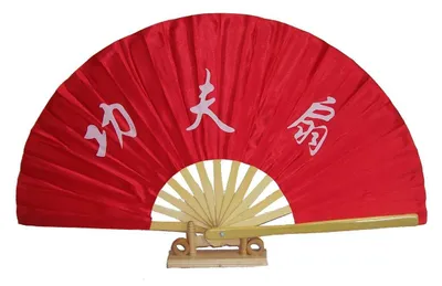 Produktbild von 037 Fächer Tai Chi rot samtiger Stoff chin Zeichen Holz