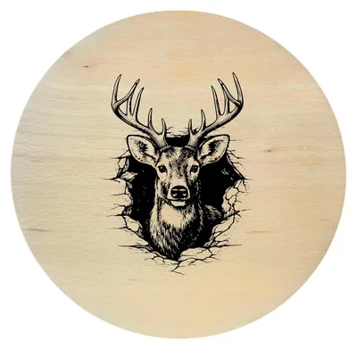 Produktbild von Buchenholzbrett mit Hirschgravur – rundes Holzbrett 20 cm