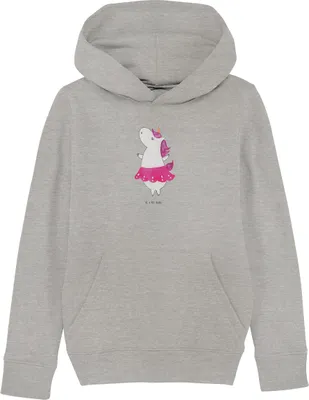 Produktbild von Mr. & Mrs. Panda Organic Kinder Hoodie Einhorn Ballerina 5-6 Jahre (110/116) - Heather Grey - Geschenk, Hoody, Geburtstag, Einhörner, Wohnung, Unicorn, Pullover