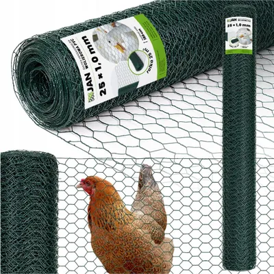 Image de Grillage pour volière, mailles hexagonales - 25 mm, galvanisé + PVC, hauteur 150 cm, rouleau de 25 m, pour poulailler, volière à poules et élevage de petits animaux