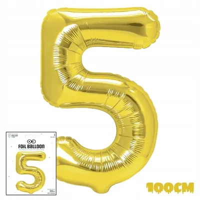 Zdjęcie produktu dla Balon Foliowy Cyfrą Cyferka 5 Złota Na Impreze Urodzinową Przyjęcie 100Cm