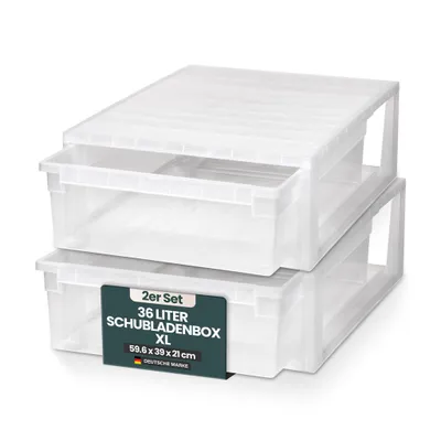 Produktbild von Set: 2 x Schubladenboxen Größe XL mit Nutzvolumen 36 Liter pro Box, Maße pro Box: 59,6 x 39 x 21,3 cm