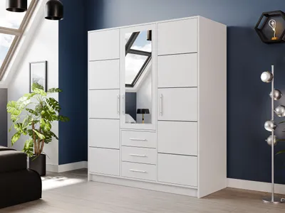 Obrázok produktu pre Vysoká šatníková skriňa 147 cm so zrkadlom OFELIA D3 - biela