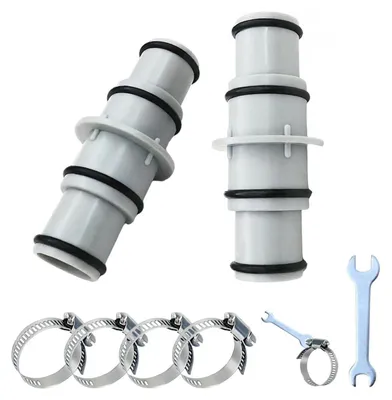 Zdjęcie produktu dla Zestaw adapterów do węża basenowego, 2 sztuki, z 4 zaciskami (27-51 mm) i kluczem do węży o średnicach 38 mm i 32 mm