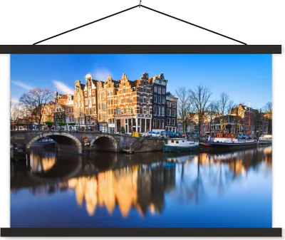 Produktbild von MuchoWow® Textilposter Gracht - Amsterdam - Haus 150x100 cm mit schwarzem Rahmen - Schlafzimmer