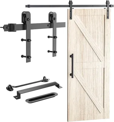 Produktbild von Schiebetür Komplettset - Holzschiebetür Scheunentür Schiebetürbeschlag Schiebetürsystem 244cm J Form