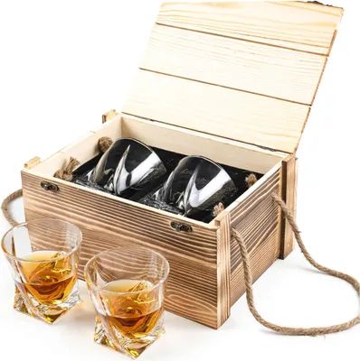 Obrázok produktu pre Darčeková sada s 2 sklenenými pohármi na whisky v krabičke s uchom [K.384S/č. 27, sada 2 ks]