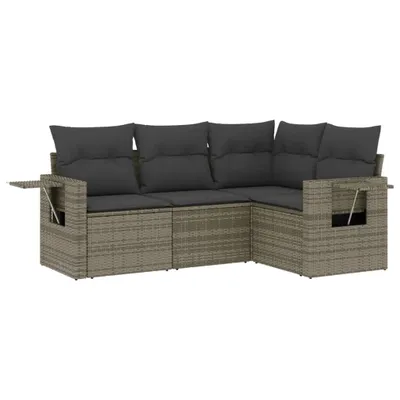 Produktbild von Modulare Garten-Sofagarnitur, 4-teilig, für Terrasse, aus UV-beständigem Poly Rattan, Grau, mit Stauraum, wasserabweisendem Beutel, Kissen