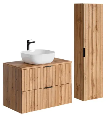 Produktbild von Waschtisch und Hängesäule 80.6cm Adriel mit 2 Schubladen, Eichenoptik