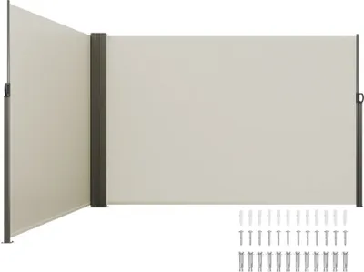 Produktbild von Seitenmarkise 200 x 600 cm - Seitenwandmarkise 180 g/m² Polyestergewebe - PolyurethanBeschichtung - Einziehbarer Griff Federmechanismus - Sichtschutz Blickschutz Balkone Innenhöfe - Beige