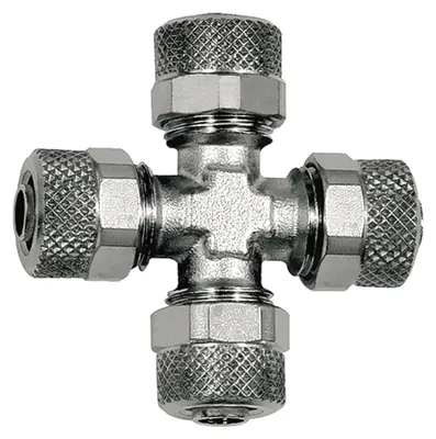 Produktbild von Riegler Kreuzverbindung, für Schlauch 6/4 mm, SW 8, Messing vernickelt
