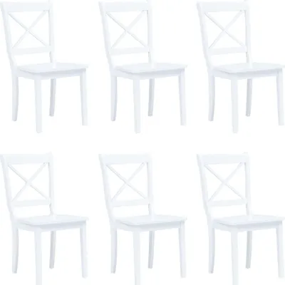 Image de Chaises à manger lot de 6 blanc bois d'hévéa massif