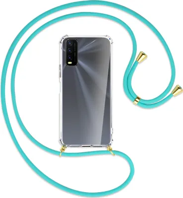 Produktbild von Handykette Backcover-Schutzhülle mit Band (Metall goldfarben) für vivo Y20s / Y11s - türkis